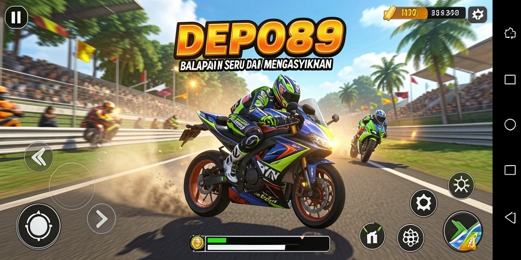 Tampilan gameplay intens balapan motor di DEPO89.
