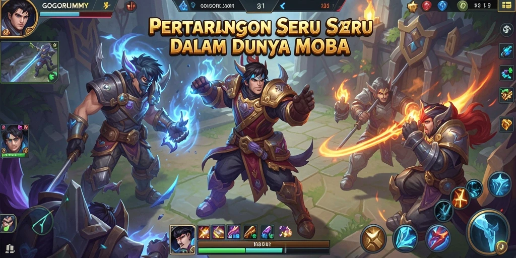 Screenshot menunjukkan aksi intens di GOGORUMMY dengan berbagai karakter yang bertarung.