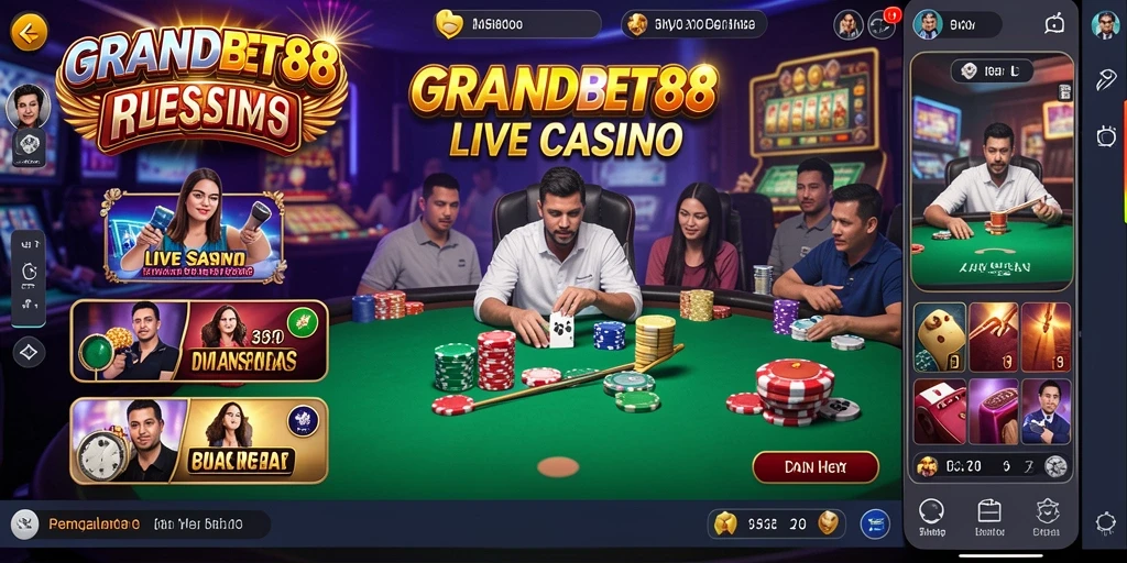 Screenshot utama GRANDBET88, menampilkan gameplay menyenangkan di Live Casino.