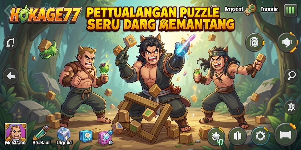 Tangkapan layar HOKAGE77 menunjukkan gameplay puzzle yang seru dan interaktif.
