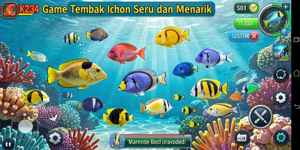 Screenshot gameplay K234 menampilkan aksi seru tembak ikan.
