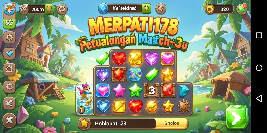 Screenshot gameplay seru dari MERPATI178 dengan tantangan Match-3.