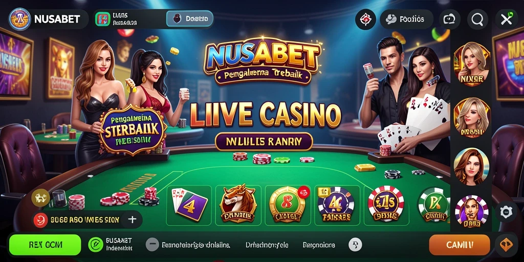 Screenshot gameplay NUSABET menampilkan dealer profesional dan suasana kasino langsung.
