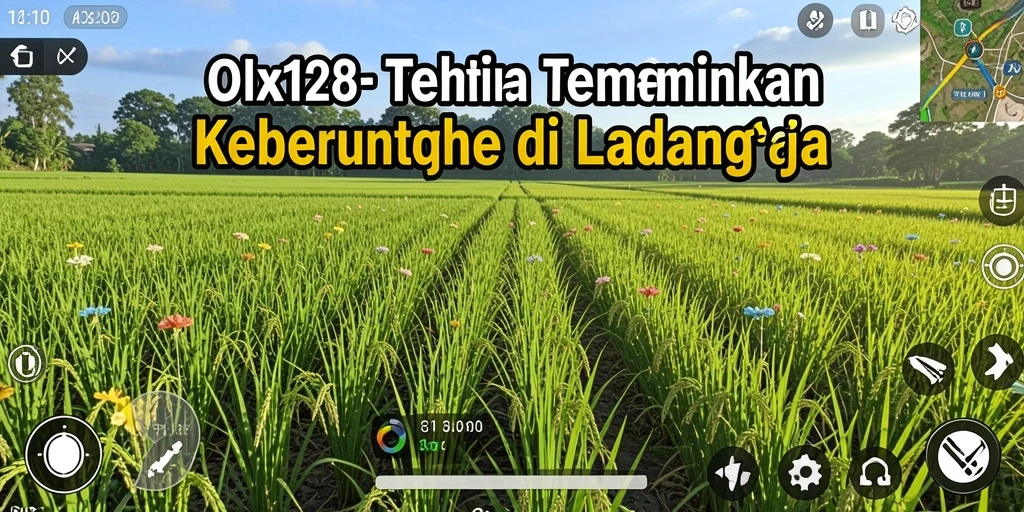 Tangkapan layar gameplay OLX128 menunjukkan ladang yang subur dan tanaman yang beragam.