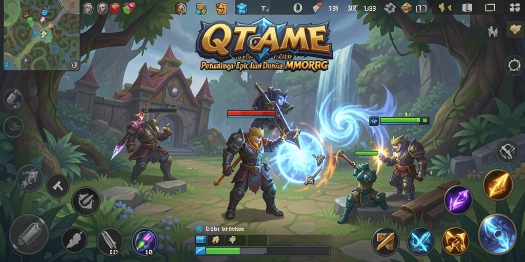 Tangkapan layar gameplay QTGAME menampilkan pertarungan seru dunia MMORPG.