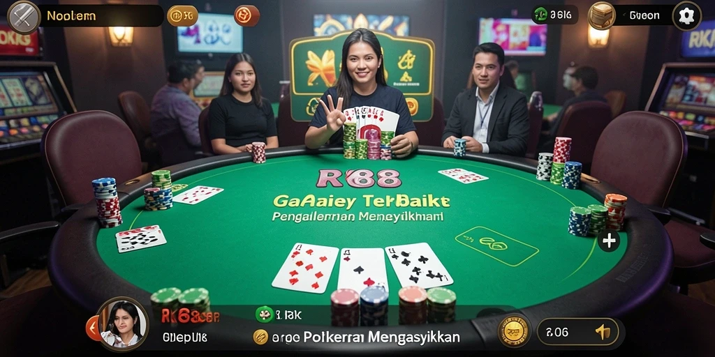 Tampilan gameplay seru dalam permainan poker RK88 yang mendebarkan.