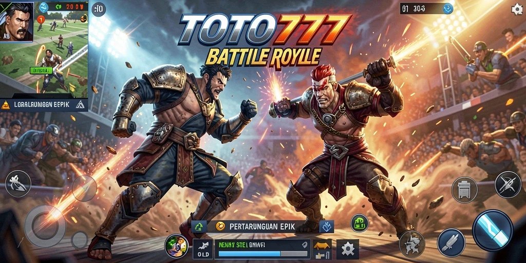 Tampilan gameplay intens TOTO777 di arena Battle Royale.