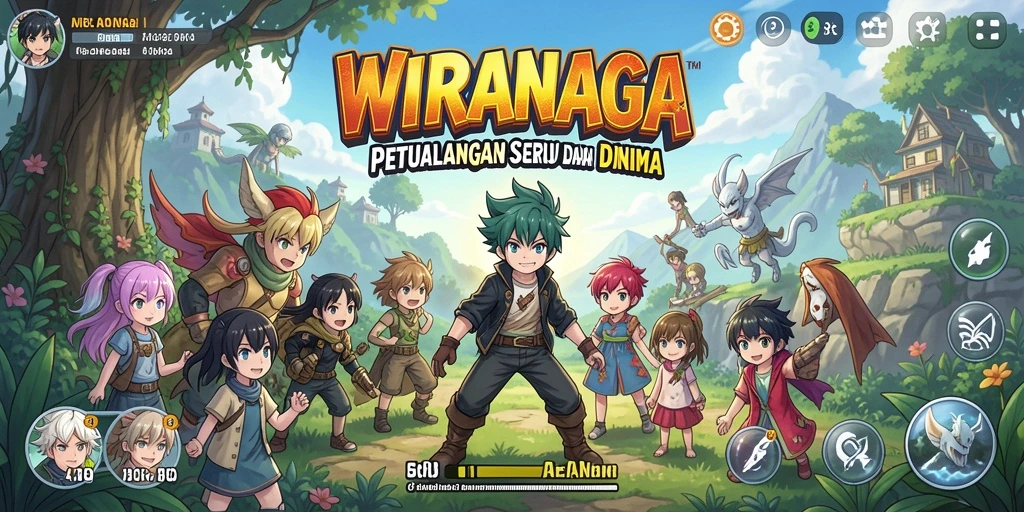 Screenshot utama WIRANAGA menampilkan aksi pertempuran karakter Anime.